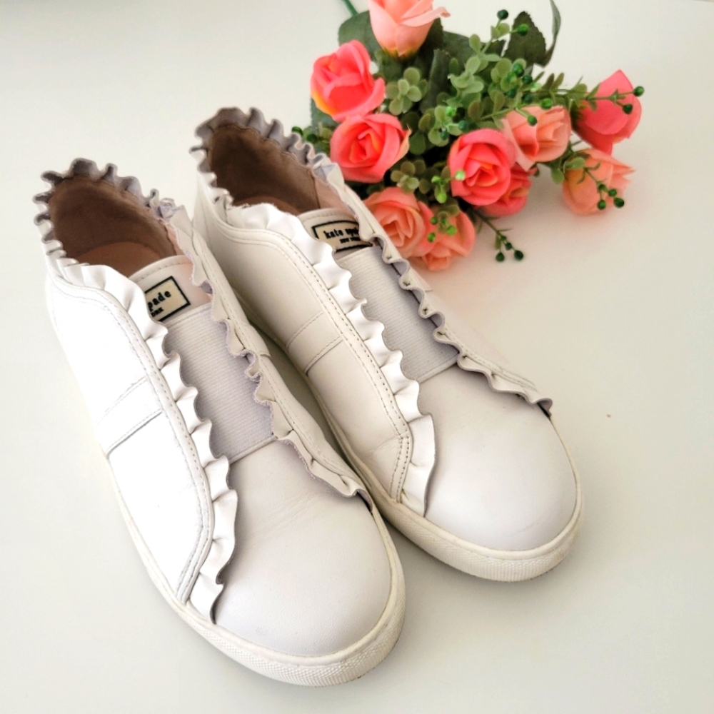 Kate Spade Lance Ruffle Leather Sneakers